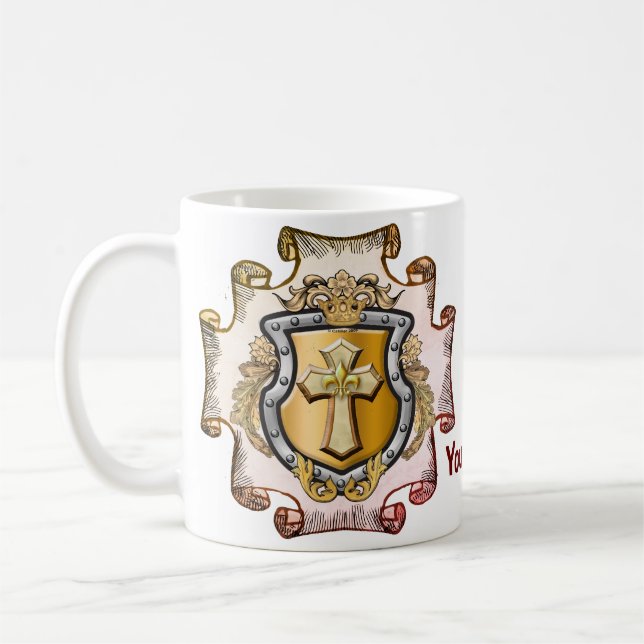 Cristos Cross Shield Efternamn Kaffemugg (Vänster)