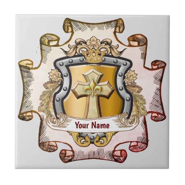 Cristos Cross Shield Efternamn Kakelplatta (Framsidan)