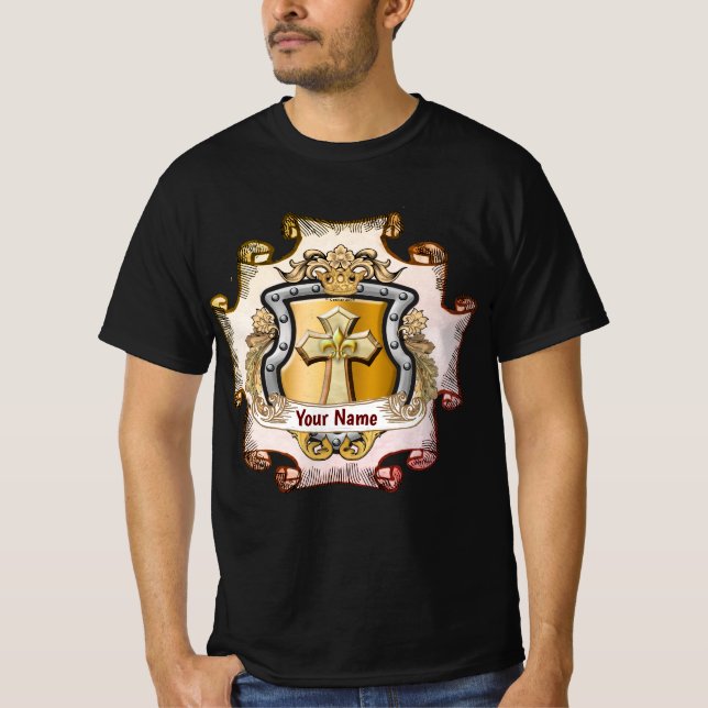 Cristos Cross Shield Efternamn T Shirt (Framsida)