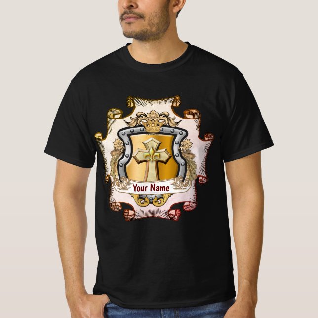 Cristos Cross Shield Surname T Shirt (Framsida)