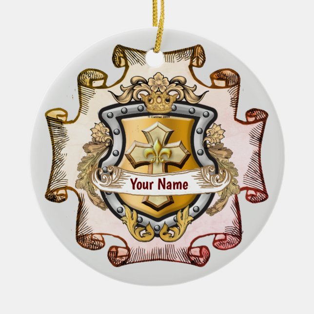 Cristos Cross Sköld Effternamn Julgransprydnad Keramik (Framsidan)