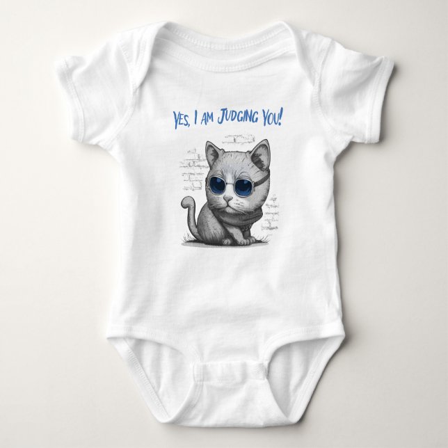 Critical Cat Judging You Blue Text T Shirt (Framsida)