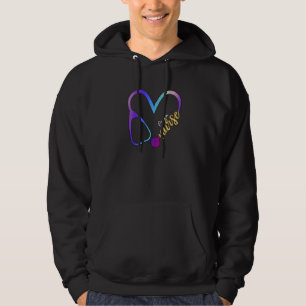 Crna Nurse Watercol Glitter Kärlek Heart Stethosco Hoodie