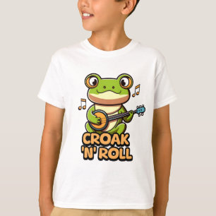 Croak 'N' Roll. Cute Banjo Pay Frog Tecknad T Shirt