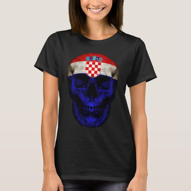 Croatia Flag Skull Croatian Roots Proud Patriotic T Shirt (Framsida)