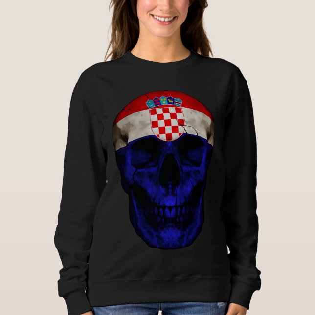 Croatia Flag Skull Croatian Roots Proud Patriotic T Shirt (Framsida)