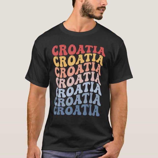 Croatia Groovy Retro Croat T Shirt (Framsida)