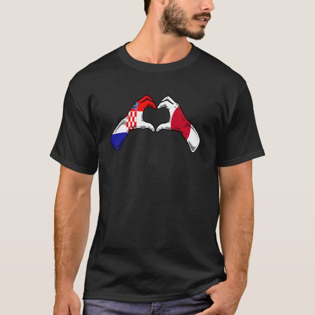 Croatia Japan Flag - Croatian Japanese Heart T Shirt (Framsida)