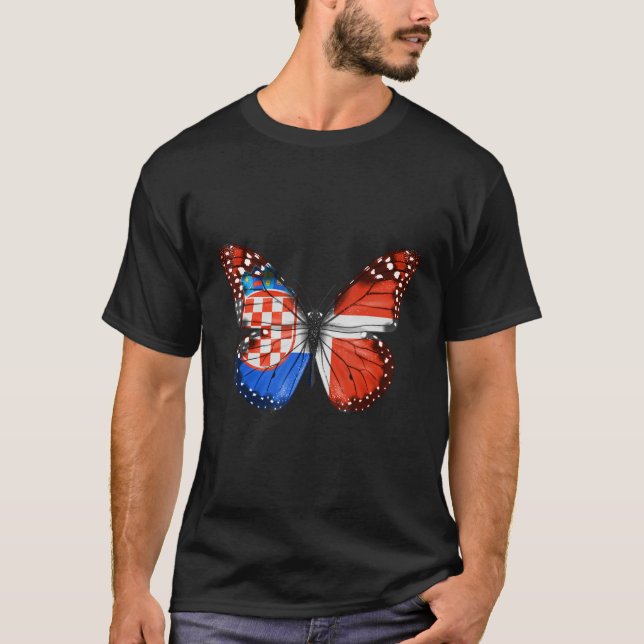 Croatian Danish Flag Butterfly T Shirt (Framsida)