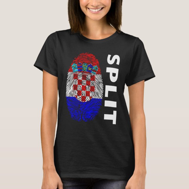 Croatian flag fingerprint motif split t shirt (Framsida)
