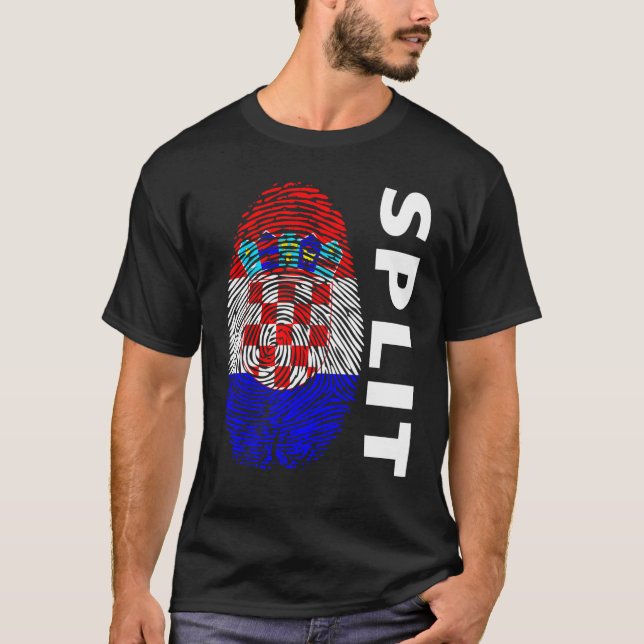 Croatian flag fingerprint motif split t shirt (Framsida)