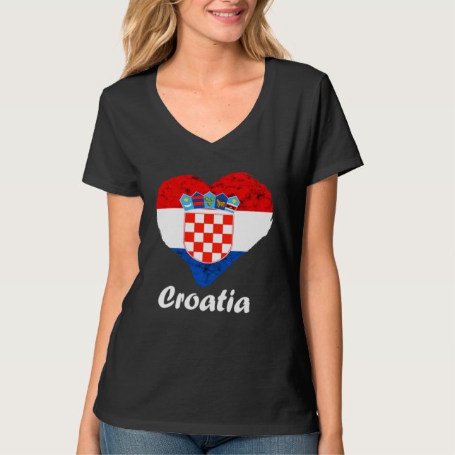 Croatian Flag Heart Croatian Roots Croatian Pride  T Shirt (Framsida)