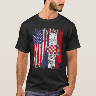 CROATIAN ROOTS Half American Flag CROATIA T Shirt