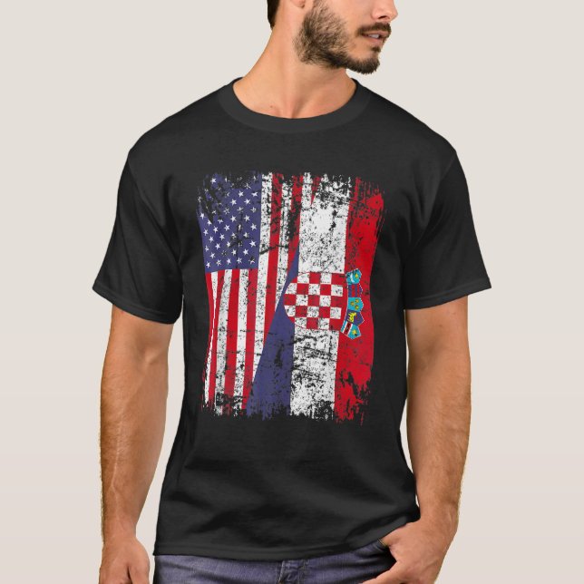 CROATIAN ROOTS Half American Flag CROATIA T Shirt (Framsida)