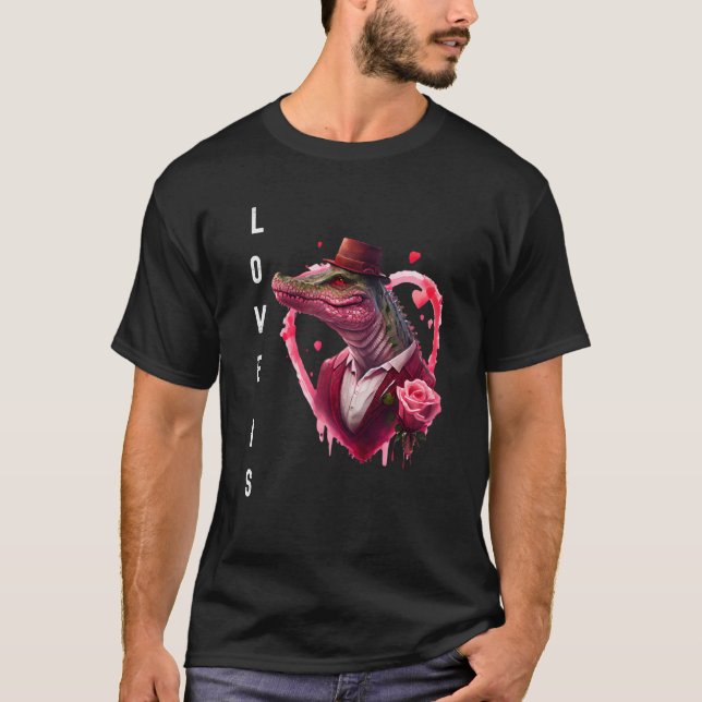 Croc Love is With Heart Animal Valentine's day T Shirt (Framsida)