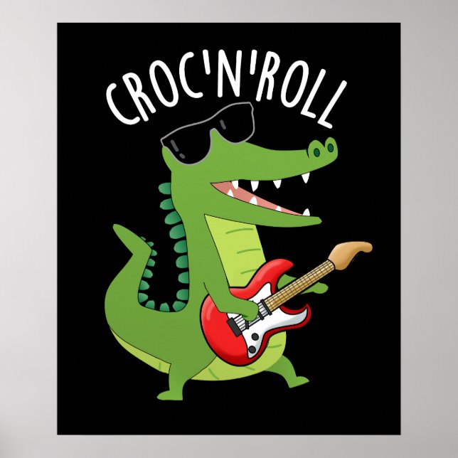Croc N Roll Funny Crokodile Pun Mörk BG Poster (Framsidan)