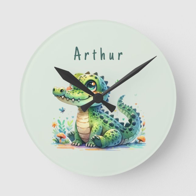 Croc O'Clock: Personalized Jungle Time Rund Klocka (Framsida)