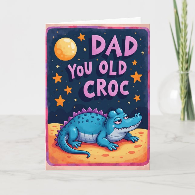 Croc Pappa Natt Himmel Illustrationkort Kort (Framsida)