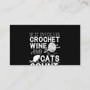 Crochet Älskare Crochet Vin och Cat Count Visitkort