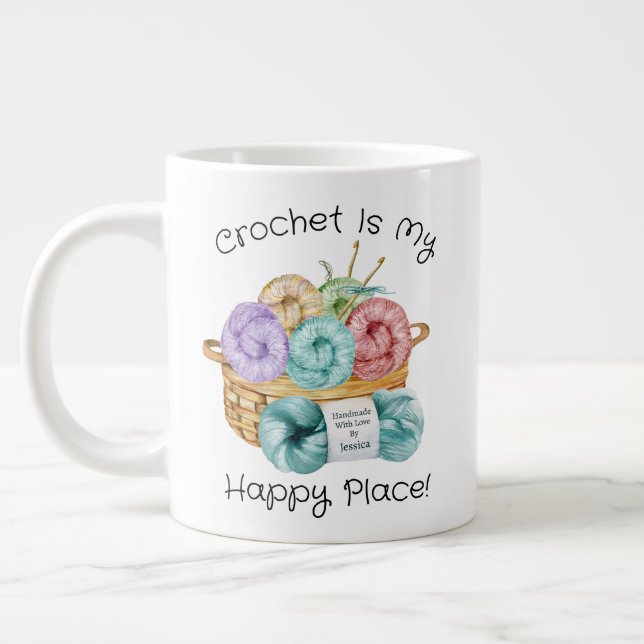Crochet är min Lycklig Ställe-Personlig Jumbo Mugg (Vänster)