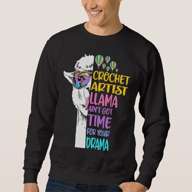 Crochet Artist Llama Aint Got Time For Drama Knitt Lång Ärmad Tröja (Framsida)