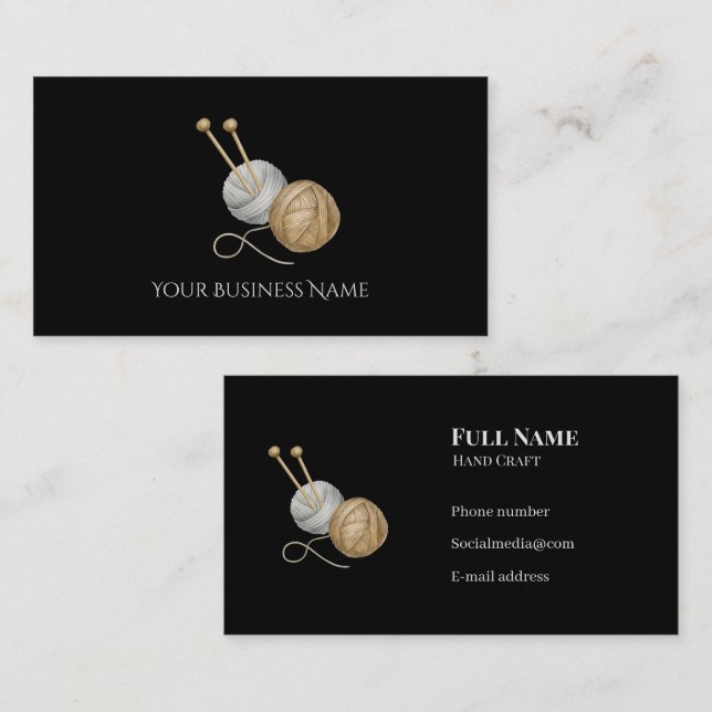 Crochet Business Card with Yarn Balls & Needles Visitkort (Fram/baksida)