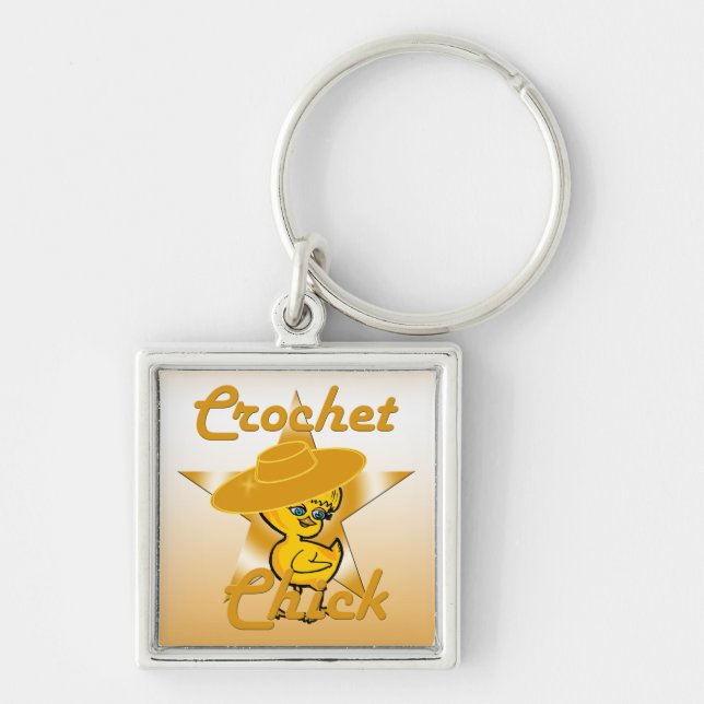 Crochet Chick #10 Fyrkantig Silverfärgad Nyckelring (Framsidan)