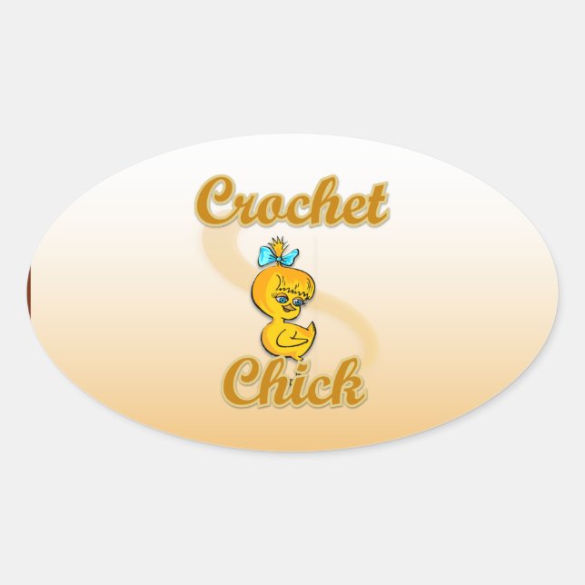 Crochet Chick Ovalt Klistermärke (Framsida)