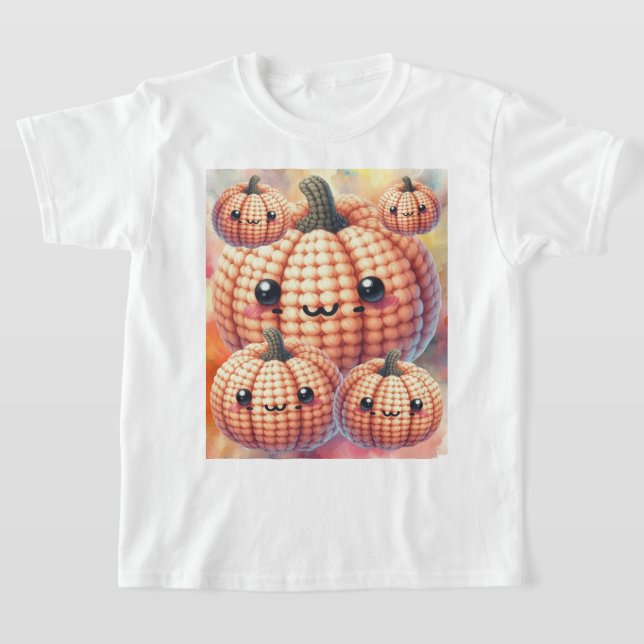 Crochet Cute Pumpkin T Shirt (Laydown)