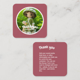 Crochet dam grönt  rosa Tack Fyrkantigt Visitkort