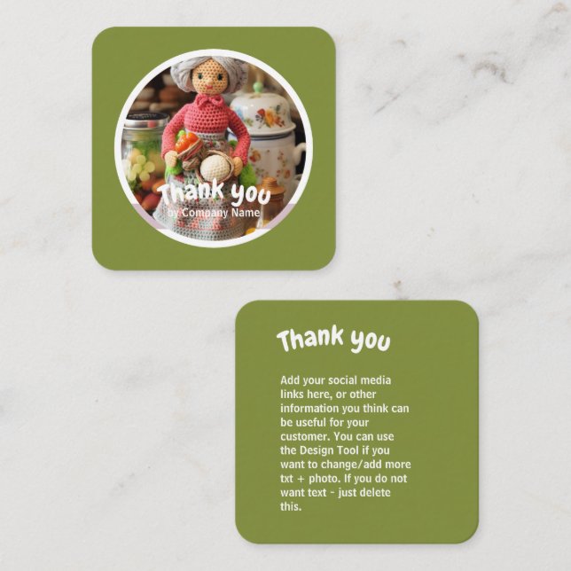 Crochet dam köks grönt Tack Fyrkantigt Visitkort (Fram/baksida)