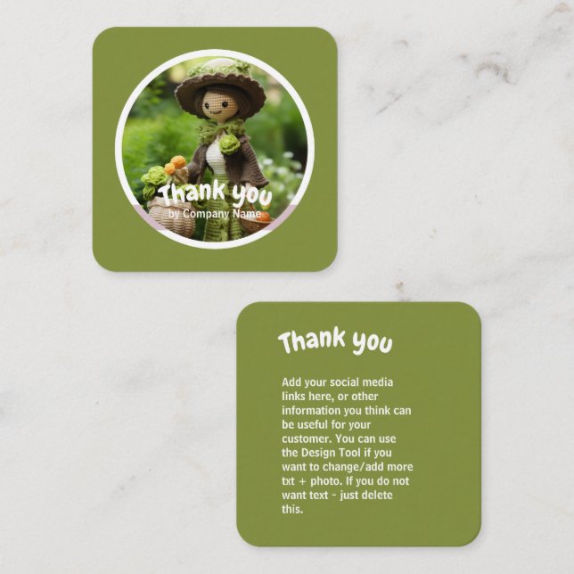 Crochet dam köks grönt Tack Fyrkantigt Visitkort (Fram/baksida)