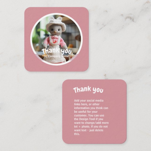 Crochet dam köks rosa Tack Fyrkantigt Visitkort (Fram/baksida)