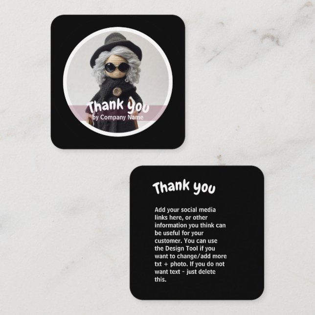 Crochet dam mode svart Tack Fyrkantigt Visitkort (Fram/baksida)