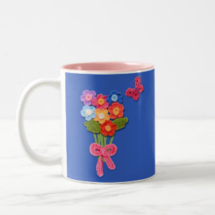 Crochet Flowers Butterfly och Bow Print Två-Tonad Mugg