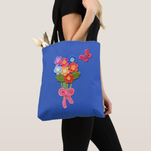 Crochet Flowers Butterfly och Bow Print Tygkasse