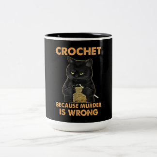 Crochet för att mord är fel svart katt Två-Tonad mugg