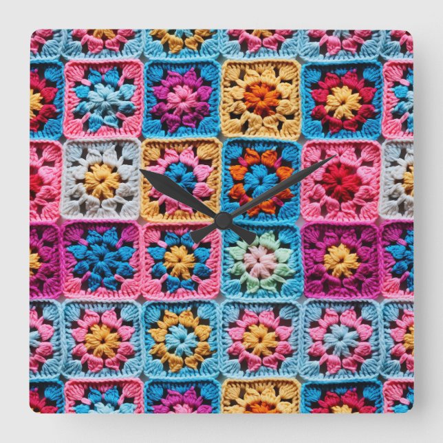 Crochet Granny Square Craft Fyrkantig Klocka (Framsida)