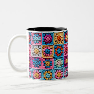 Crochet Granny Square Craft Två-Tonad Mugg