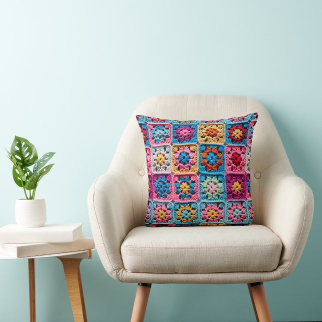 Crochet Granny Square Mönster Kudde (Stol)