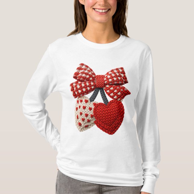 Crochet Heart Womens Tshirt T Shirt (Framsida)