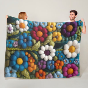 Crochet Kolla Retro Boho Hippie Wildblommor Fleecefilt