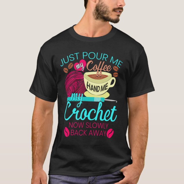 Crochet Krok Coffee Crocheting Yarn Knitting T Shirt (Framsida)