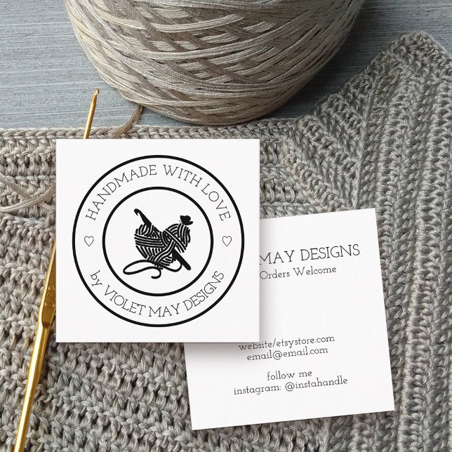 Crochet Krok och Garnhandtag tillverkade med Kärle Fyrkantigt Visitkort (Crochet business card to promote your handmade goods)