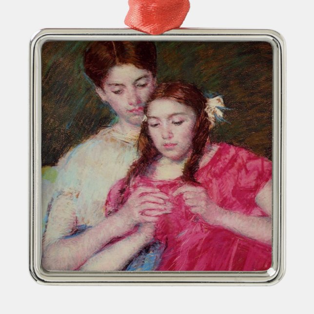 Crochet Lesson (två systrar) Julgransprydnad Metall (Framsidan)