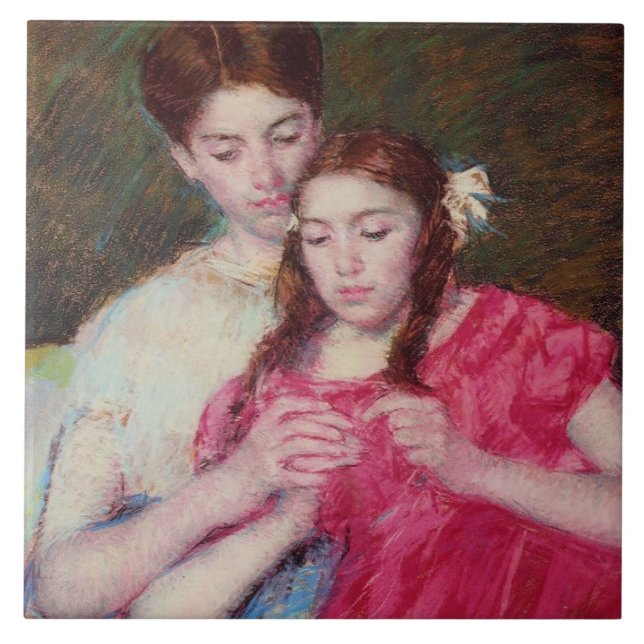 Crochet Lesson (två systrar) Kakelplatta (Framsidan)