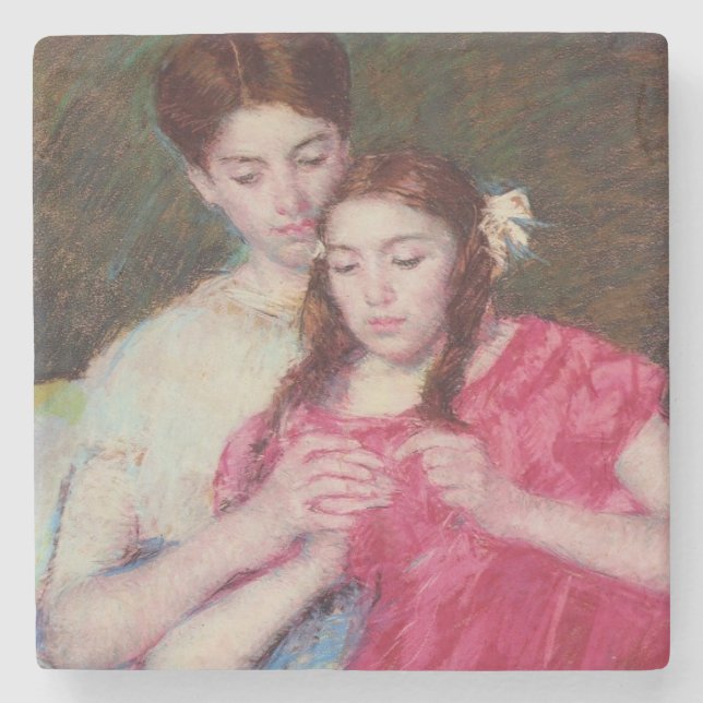 Crochet Lesson (två systrar) Stenunderlägg (Framsidan)