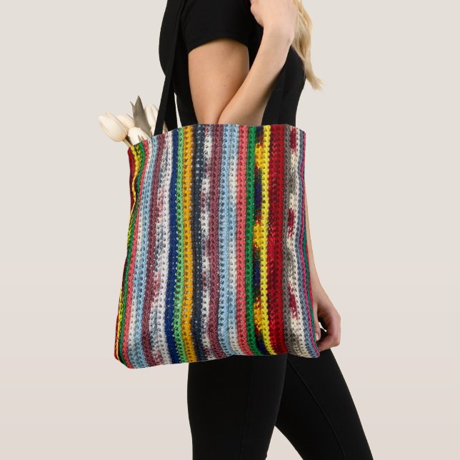 Crochet Mönster All-over-Print Tote, Skulder Tote Tygkasse (Närbild)