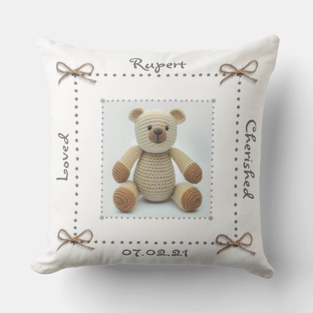Crochet Nalle baby Nursery Cushion Anpassningsbar Kudde (Framsida)