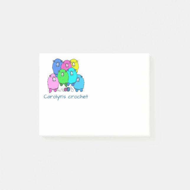 Crochet notes. Personlig av fluffiga får och garn Post-it Block (Framsida)